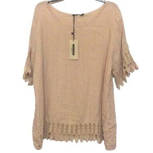 🌞 Lungo L’arno NWT pre-wrinkled Blush doily tunic blouse Made in Italy women XL
